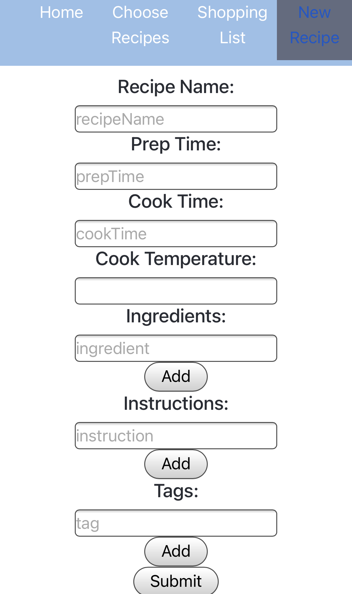 shopping list planner add recipe